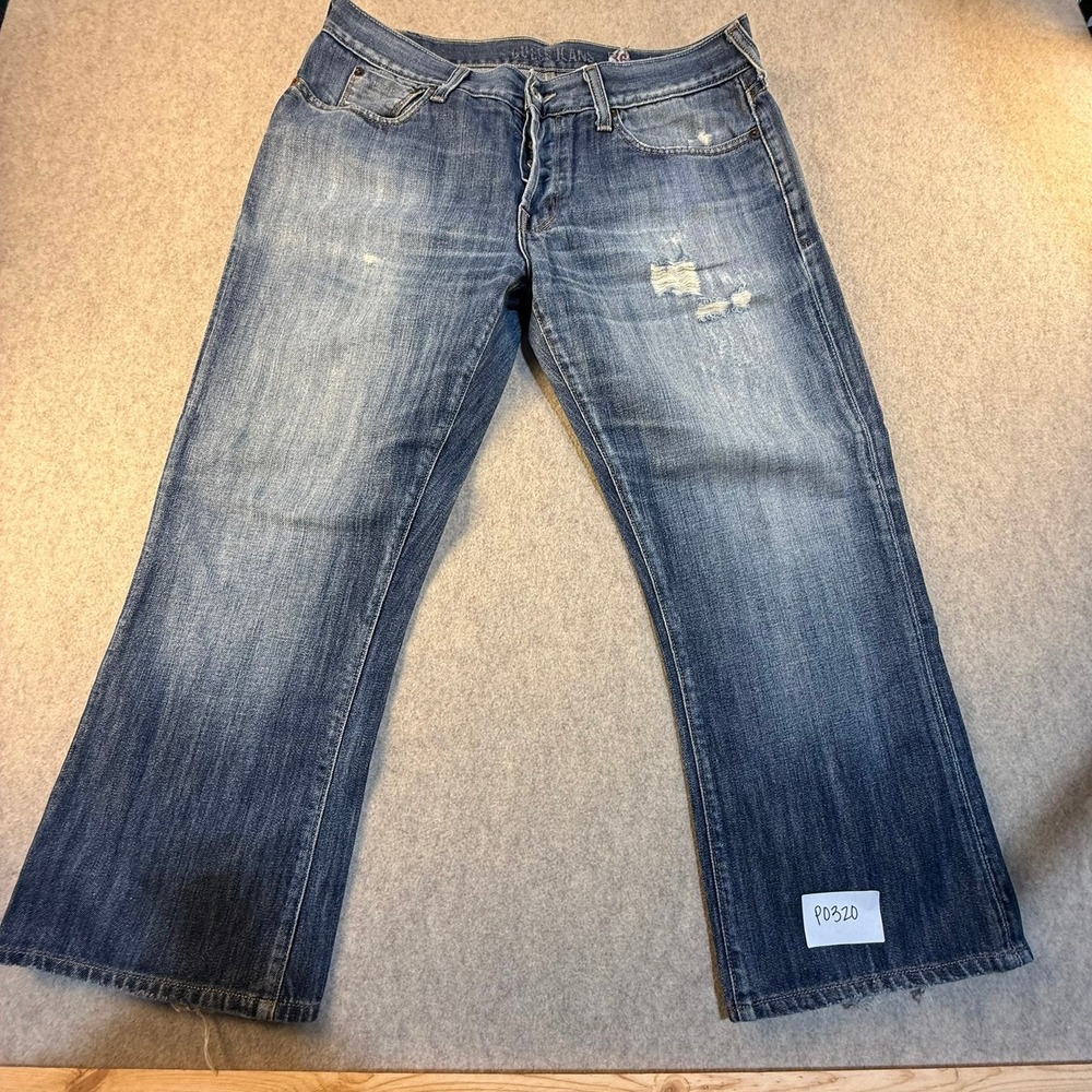Guess Jeans Falcon Low Rise Bootcut Distressed Button Fly Blue Denim Mens 36